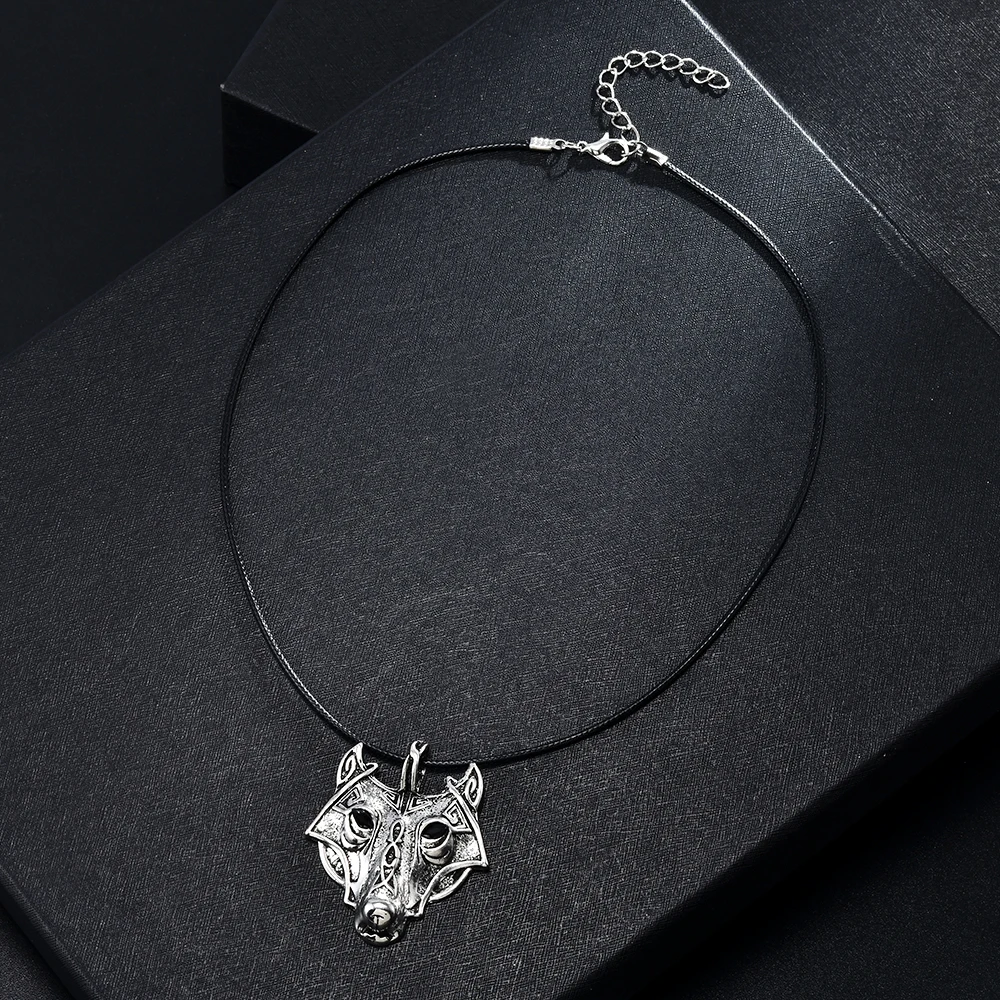 Модное панк мужское Ретро металлическое ожерелье с подвеской в виде головы волка, кожаное длинное ожерелье, ювелирное изделие, подарок