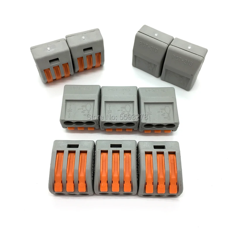 

100PCS/LOT Free Shipping 3Pin PCT-213 222-413 Terminal-Block Cable Wire Connector Lever with Lever 0.08-2.5mm2 Gray