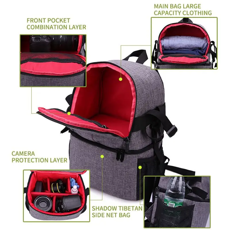 Топ фотокамера DSLR видео водонепроницаемый Оксфорд ткань мягкие плечи рюкзак складная сумка для фотоаппарата чехол для Canon Nikon sony (красный)