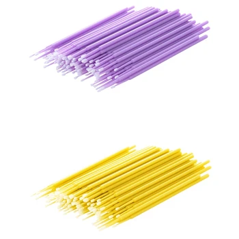 

200Pcs Disposable Swab Applicator Micro-Brush Eyelashes Extension Mascara Tools - 100pcs Purple & 100pcs Yellow