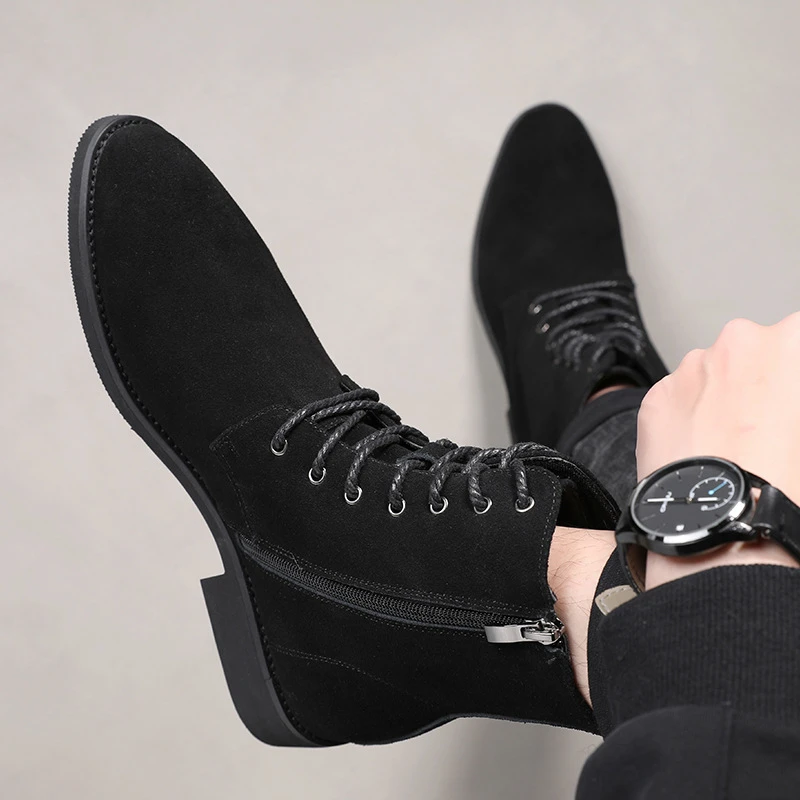 Botas vaqueras de estilo inglés para hombre, zapatos de genuino, botines con cordones, zapatos cortos, Otoño e Invierno|Botas básicas| - AliExpress