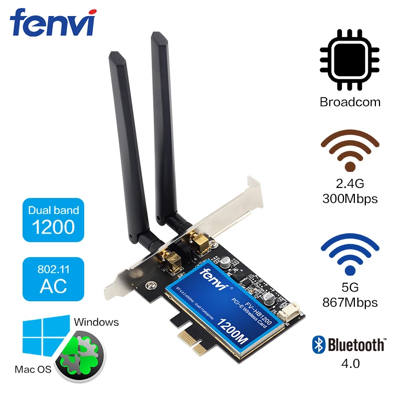 Настольный двухдиапазонный 1200 Мбит/с Bluetooth 4,0 PCI-E беспроводной WiFi адаптер 802.11ac Broadcom Wifi карта WLAN для MAC Hackintosh Windows