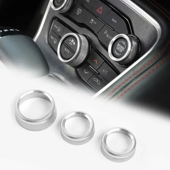 

3pcs Aluminum AC Car Radio Control Knob Ring Covers Trim For Dodge Challenger 2015-2019 Auto Accessories