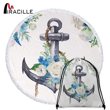 

Miracille Round Swim Towel Navigation Logo Printed Towels Bathroom Anti Sand Blanket Body Care For Yoga Outdoors