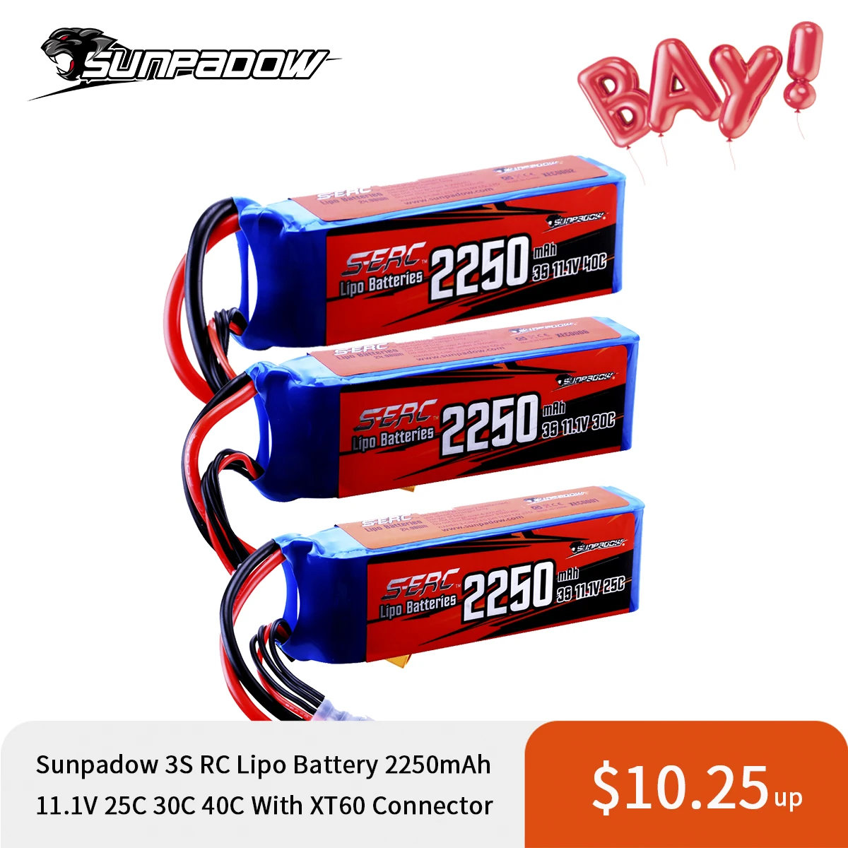 1/2 шт. аккумулятор Sunpadow 3S 11 1 В Lipo 2250 мАч 25C 30C 40C с разъемом XT60 для радиоуправляемого