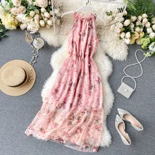 Женское шифоновое платье с цветочным принтом милое до середины