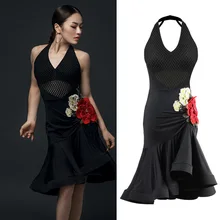 Для профессиональных латинских платье для танцев для Для женщин с v-образным вырезом, платья для участия в конкурсах для Бальных ча-ча Самба костюм сценическая одежда DWY2207