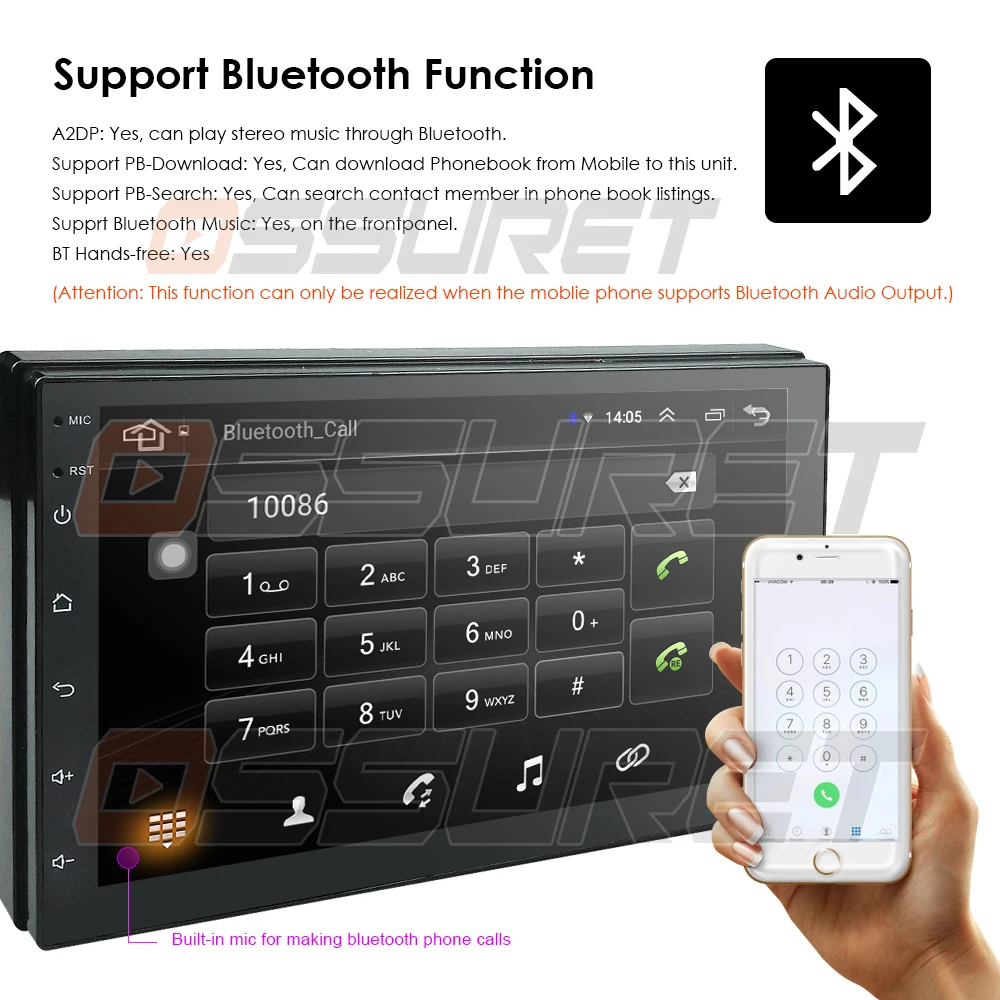 Hizpo 2 Din 7'' quad core Universal Android 9.0 1GB RAM Car Radio Stereo GPS Navigation WiFi 1024*6