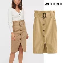 Увядшая английская Простая Офисная Леди с высокой талией пояса однобортная длинная юбка женские юбки mujer moda миди юбки женские