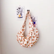 

Cotton Totes Purses and Handbags for Women 2021 Girls Female Shopper Casual New Fashion Sweet Orange Pattern Pleated Bag Wallets