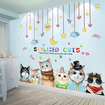 

[SHIJUEHEZI] Stars Clouds Hangings Wall Stickers DIY Cartoon Cats Wall Decals for Kids Bedroom Baby Room Home Decoration