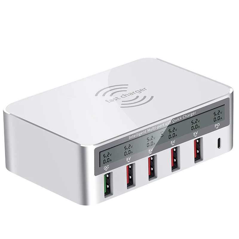 

50W Smart Qc3.0 Fast Charge Usb Charger Led Adapter Wireless Charger Desktop(Eu Plug)
