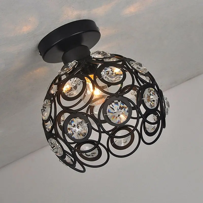 ELEG-E27, черный креативный Хрустальный минималистичный потолочный светильник, один настенный и потолочный светильник, лампа для спальни, одинарная Европейская железная лампа, кристалл