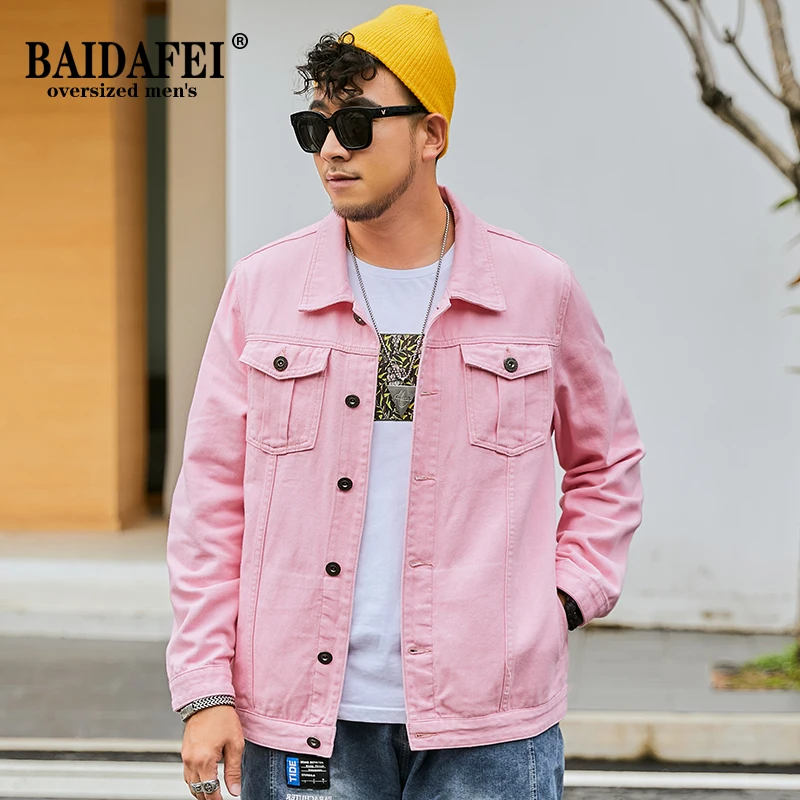 Chaqueta vaquera de algodón rosa para hombre, abrigo de talla grande 5XL, 6XL, novedad de Otoño de 2021, ropa informal Hip Hop, ropa de moda _ - Mobile