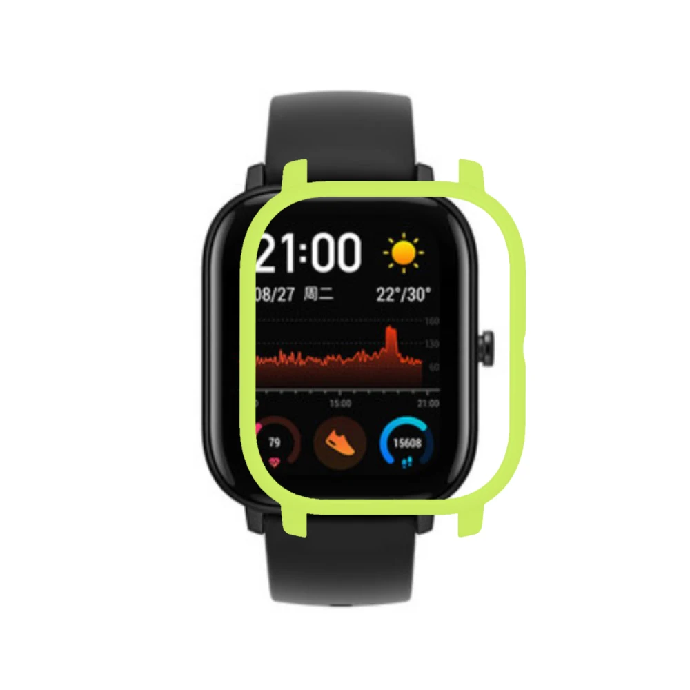 Fluorescent green Чехол из поликарбоната с цветной рамкой для Xiaomi Amazfit GTS, Смарт-часы, защитная оболочка для Xiaomi Huami Amazfit gts, аксессуары для часов - Цвет: Fluorescent green