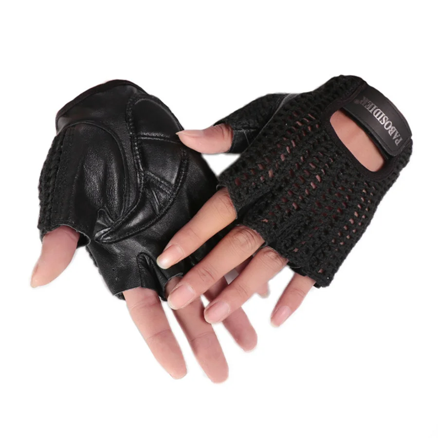 Новейшие дышащие перчатки из натуральной воловьей кожи с открытыми пальцами+ Вязаные перчатки унисекс A149-3