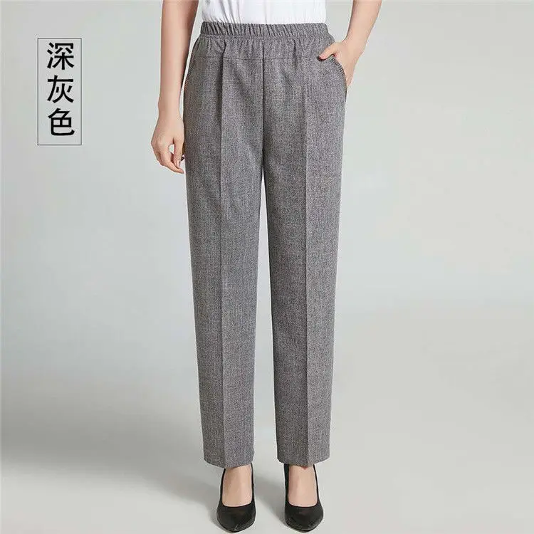 Plus Size Women Cotton linen Pants Summer Elastic Waist Loose Middle-Aged  and Elderly Women's Trousers #899 - Stella's Fashion