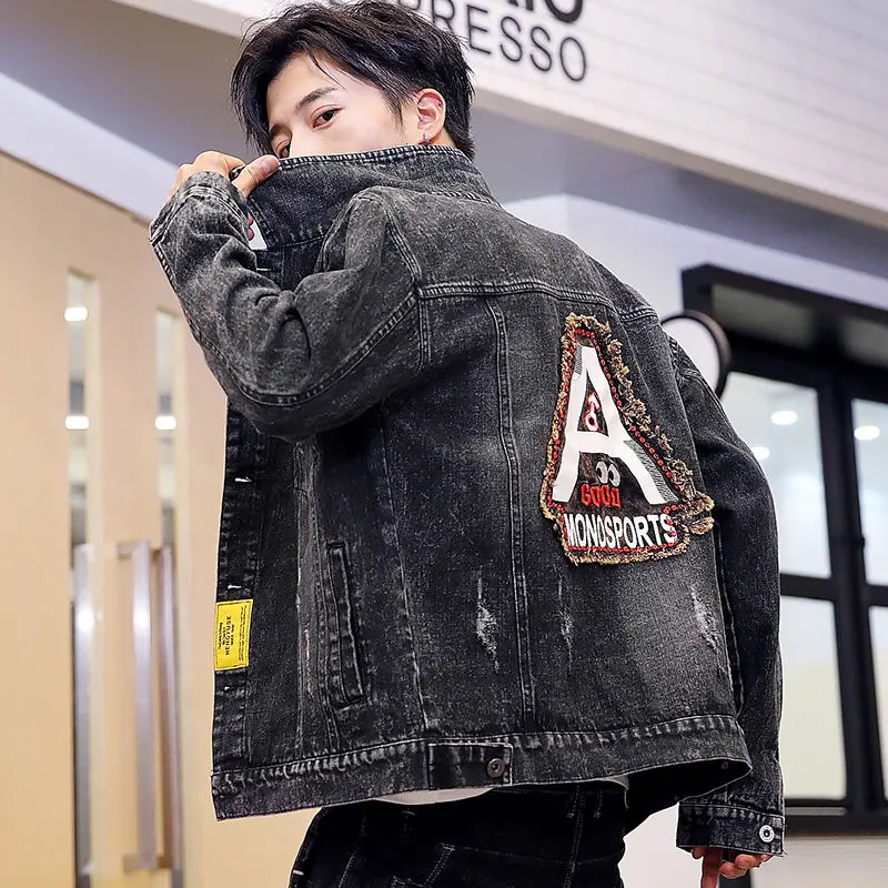 Men Jacket Coat Big A Print New Denim Jackets Men HipHop Jean Bomber Jacket Cotton Outwear Male Cowboy Top Quality Fashion Mens