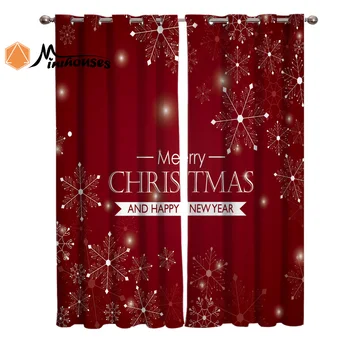 

Merry Christams And Happy New Year Curtains Window Living Room Curtains Kitchen Indoor Window High Blackout Curtain