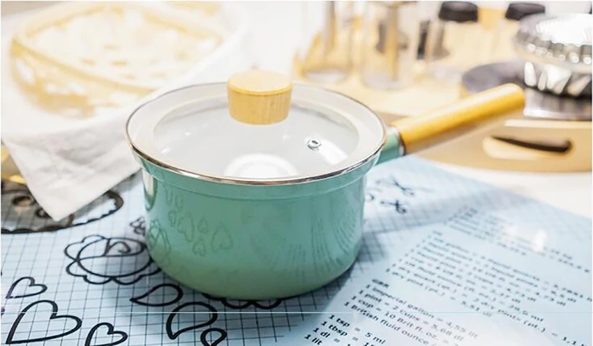 Dia 18 см эмаль для супа лапши горшок антипригарная сковорода с крышкой кухонная посуда 1.5л кухонный глечик для молока для индукционной плиты, газовая плита