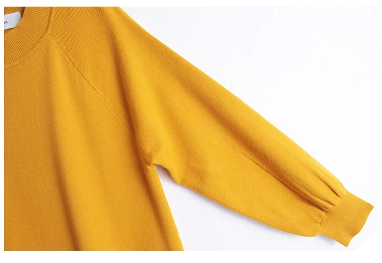 [EAM] женское Желтое Короткое вязаное платье, новинка, круглый вырез, длинный рукав, свободный крой, Мода весна-осень 19A-a431