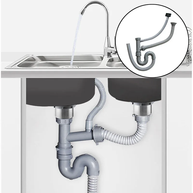 

1 Pc double basin kitchen vanity sink drain pipe kitchen fittings sink S curve drain pipe basin connection tube