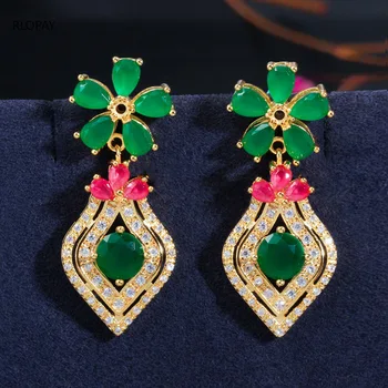 

Cubic Zirconia Pave Setting Stud Earrings for Women Top Quality Solid Gold Plating Rhinestone Earrings Bridal Dangle Earrings