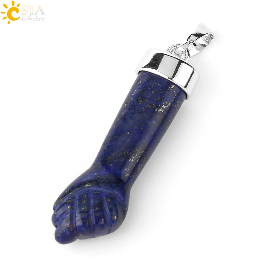 CSJA дизайн натуральные каменные подвески, ожерелья, резные Кулак рука фиолетовый кристалл с кварцевым тигровым глазом Lapis рейки ювелирные изделия для женщин G291 - Окраска металла: Lapis Lazuli