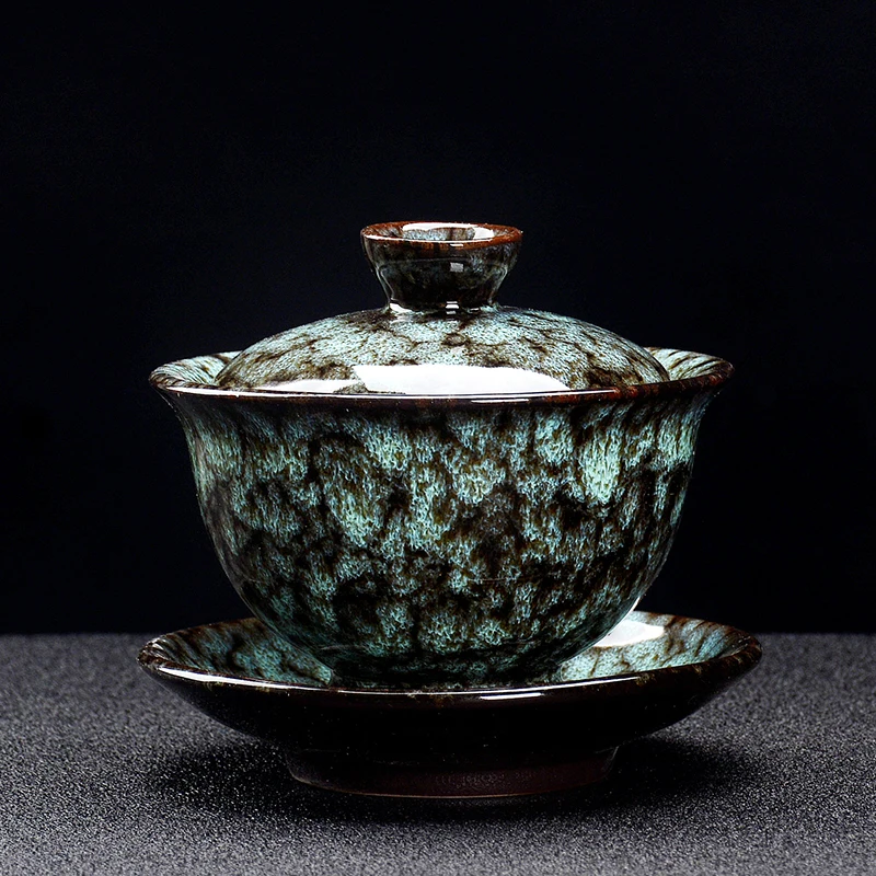 Китайская миска с крышкой, глазурованная чайная чашка, домашняя керамическая кунг-фу, чайная утварь, чайная чашка - Цвет: 12