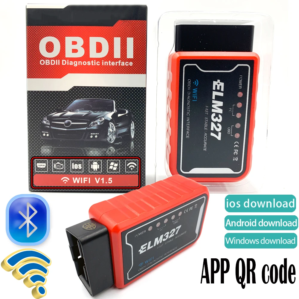 10 шт./лот ELM327 Wi-Fi/Bluetooth V1.5 PIC18F25K80 чип OBDII диагностический инструмент IPhone/Android/PC ELM 327 V 1,5 ICAR2 считыватель кодов