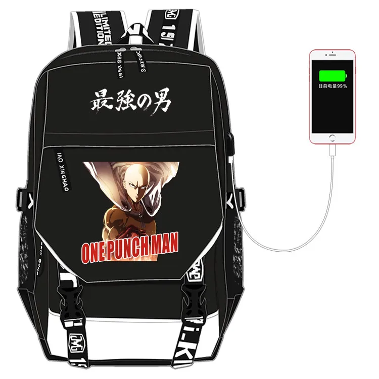 Аниме One Punch Man USB рюкзак, школьная сумка для женщин и мужчин, дорожные сумки для косплея, детей, подростков, студентов, школьные сумки, сумка для книг, подарок