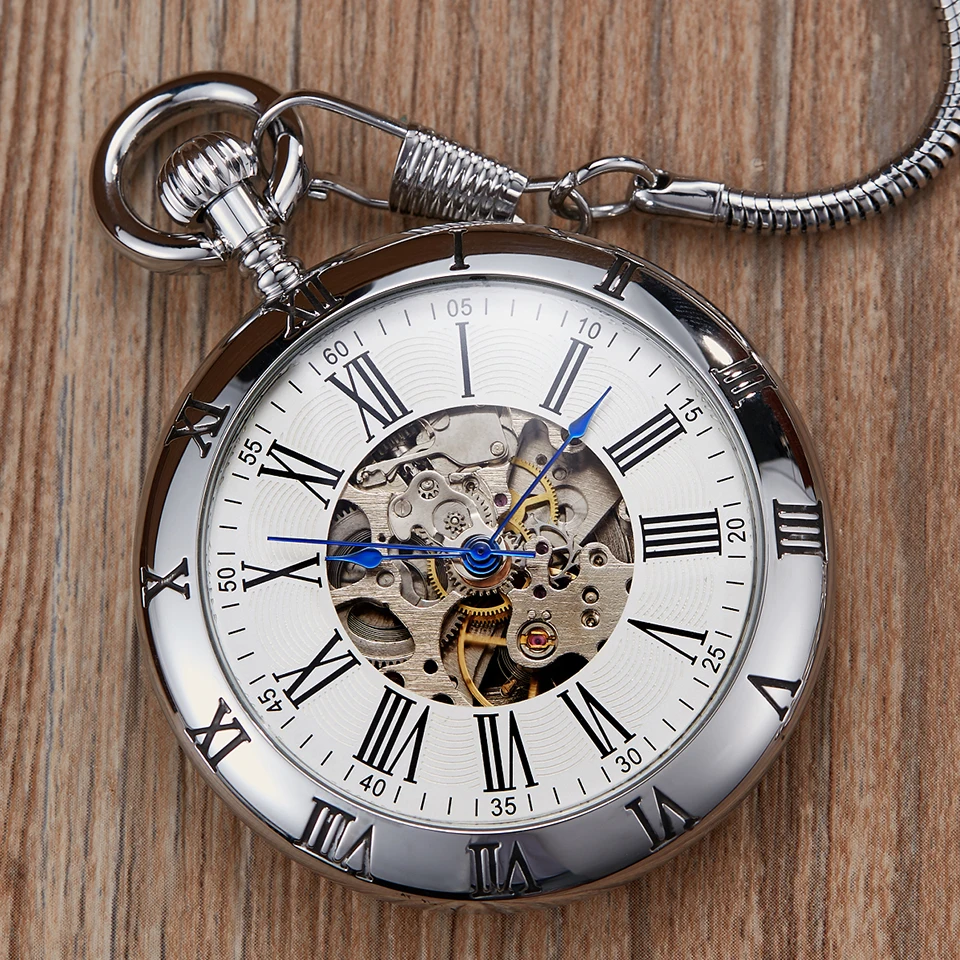 Роскошные золотые автоматические механические карманные часы ретро медные часы римские цифры брелок цепочка подвески для мужчин и женщин reloj de bolsillo
