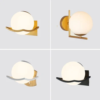

Modern Glass Wall Lamp Bedside Reading Lamp Led Wall Light Fixture Mounted Nordic Wood Design Round Indoor Moon Gold Black White