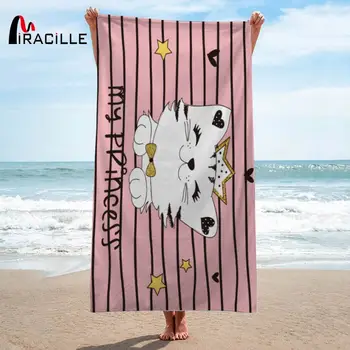 

Miracille Cute Cat Bath Towel Stripes Printing Seaside Beach Towels Thick Microfiber For Outing Hiking Summer