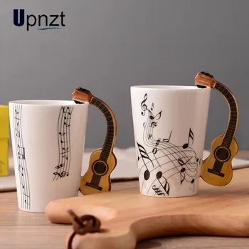 

Creative Music Style Guitar Ceramic Mug Breakfast Coffee Tea Milk Stave Cups With Handle Coffee Mug Water Cup