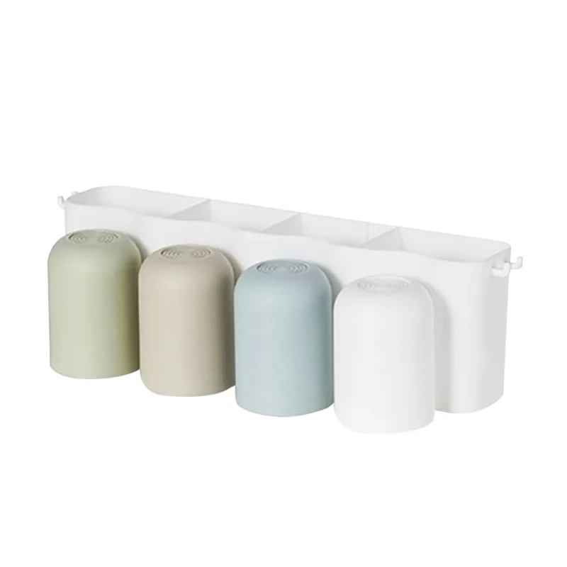 Bath Toothbrush Holder Kit with 2/3/4 Cups Self-Adhesive Wall Mounted Storage Drain Rack Bathroom Organizer Accessories - Цвет: C