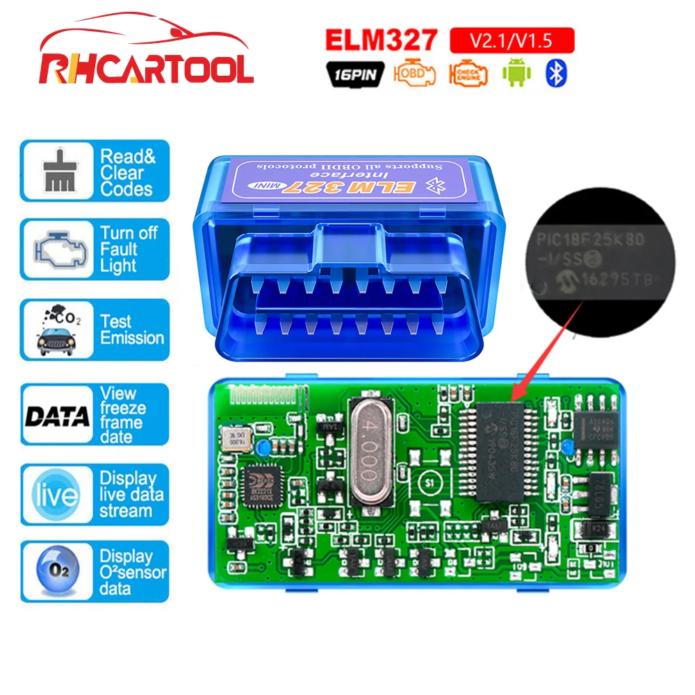 Автомобильные аксессуары OBD2 ELM327 Bluetooth V1.5 PIC18F25K80 чип OBD2 считыватель кодов ELM 327 V1.5 OBDII диагностический инструмент для Android/ПК|Считыватели кодов и сканеры|   | АлиЭкспресс