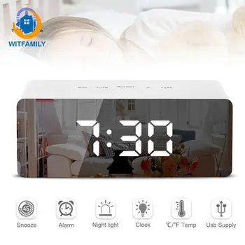 

White Time Display Wake Up Alarm Clock Light Home Decoration Watch LED Digital Mirror Snooze Table Electronic Clocks