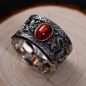 

100% REAL JASPER JADE RINGS RESIZABLE RUBY DRAGON RING 925 STERLING SILVER RING WOMEN MEN RINGS JADE JEWELRY DIAMOND RING