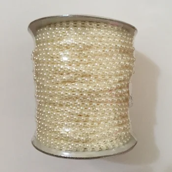 

50 Meters/Roll Half Round Flat Back Plastic Pearl Trim 4mm Flatback Pearl Bead String Trim Chain Sew VX12-Beige