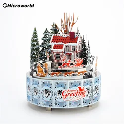 3d metal diy puzzle inverno snowscapes tema rotativo caixa de música modelo kits jigsaw brinquedos presentes de natal para crianças meninas
