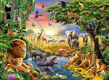 

JOHNSON Waterhole River Forest Animal Elephant Giraffe Lion Zebra Jungle Safari background Computer print party backdrops