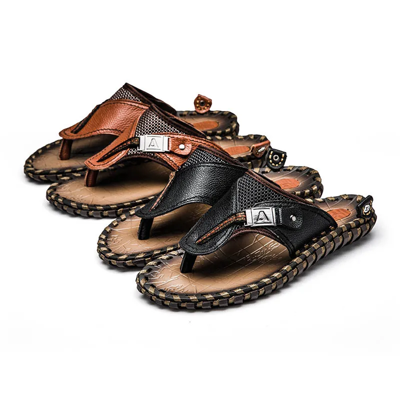 mens leather flip flops