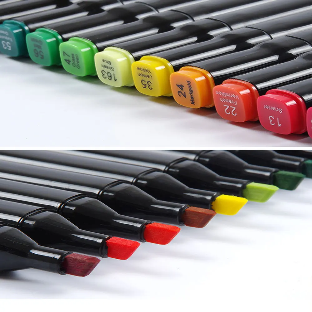 24/40/60/80 Color Double-headed Black Rod Marker Pen Authentic Set