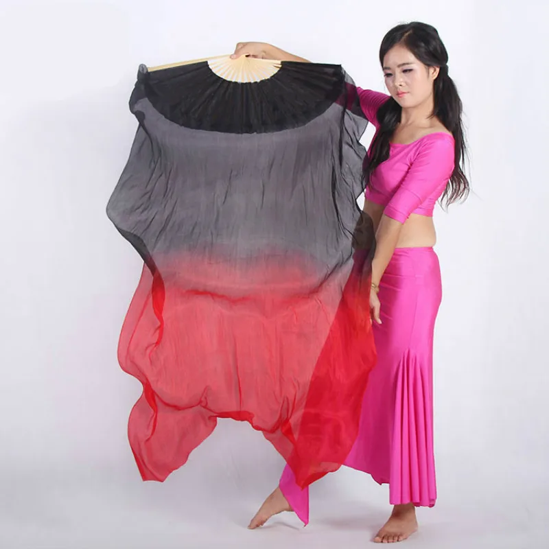 Silk Dance Fan Black and Red Gradient Color Foldable Elegant Belly Dance Hand Fan Performance Props Abanicos De Mano