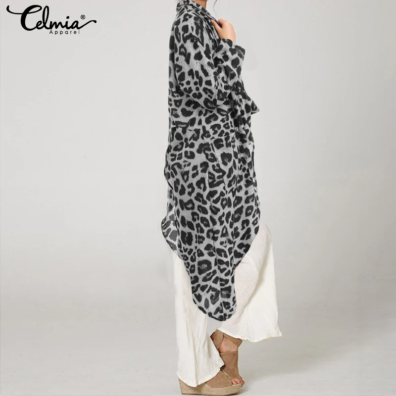 Женские топы и блузки, винтажные Асимметричные рубашки с леопардовым принтом и воротником-хомутом, осень, повседневные блузы с длинным рукавом для женщин