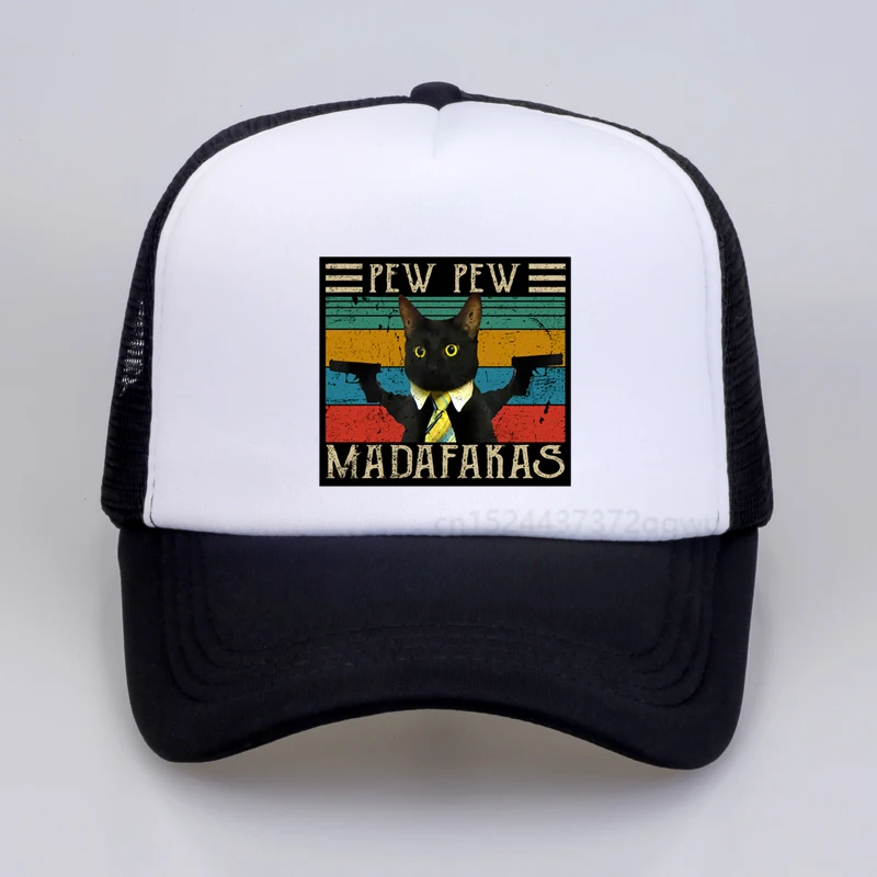 Pew Pew Madafakas Print Baseball cap Women Summer Breathable mesh sunhat Graphic Double Gun Cat Funny men snapback hats_voghion.com