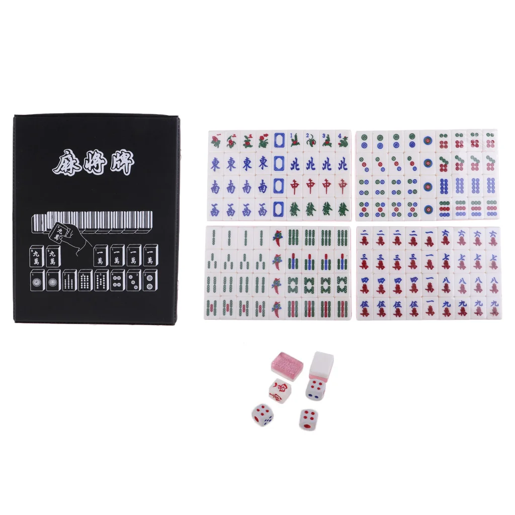 1 Set 144 Tiles Mini Portable Chinese Mahjong Set Mahjong Card Games