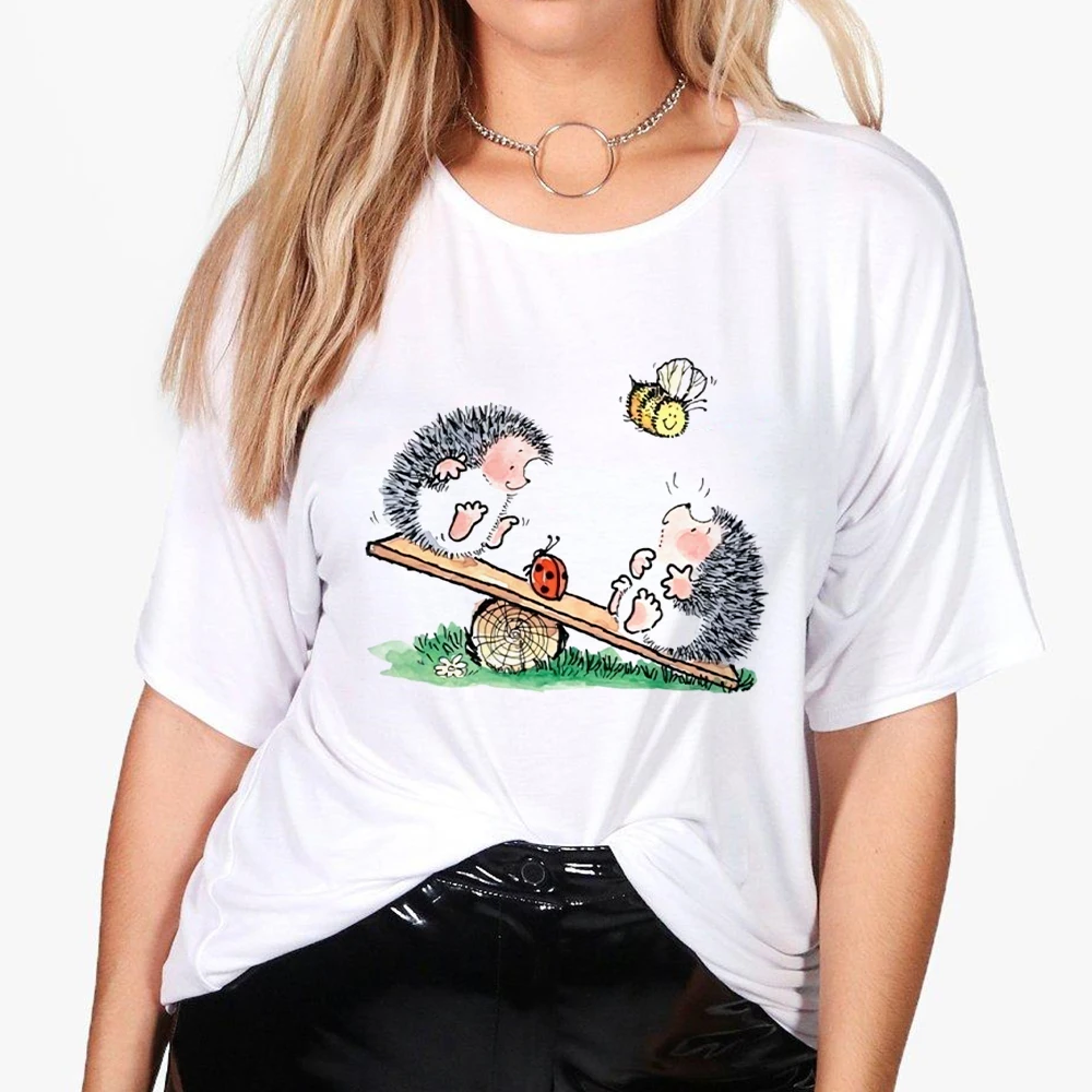 

Women's T-shirts Hedgehog Cartoon Woman Clothing Cheap and Free Shipping O-Neck Loose Pop Streetwear Harajuku Trendy Tshirt