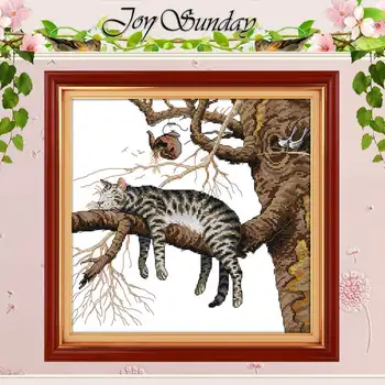 

A Lazy Cat Patterns Counted Cross Stitch 11CT 14CT Cross Stitch set Animals wholesale Embroidery Kit Home Decor Needlework Craft